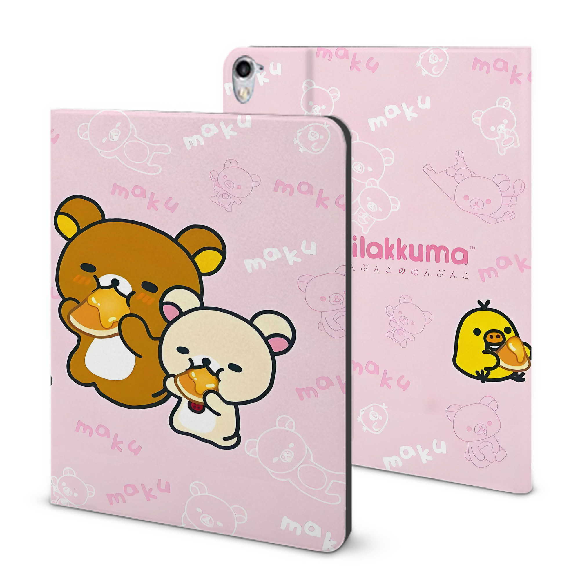 （画像用） リラックマ リラックマ キイロイトリ Rilakkuma Korilakkuma Kiiroitori IPad ケース ブック型 PUレザー TPU 耐衝撃 軽量 薄型 ペン収納なし 全面保護 IPad 各モデル対応